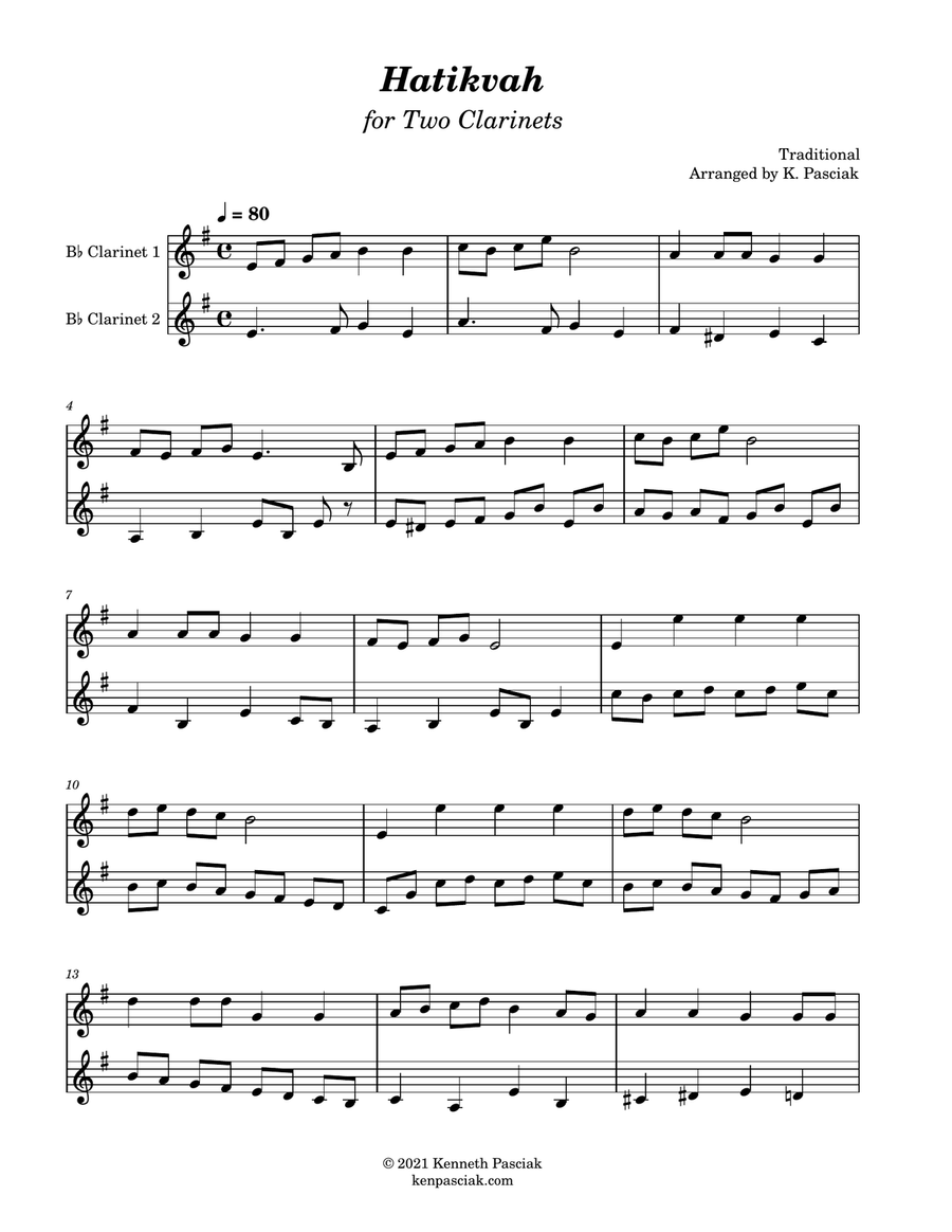Hatikvah (for Two Clarinets) Hatikvah (for Two Clarinets) Clarinet Duet scores gallery preview page 2