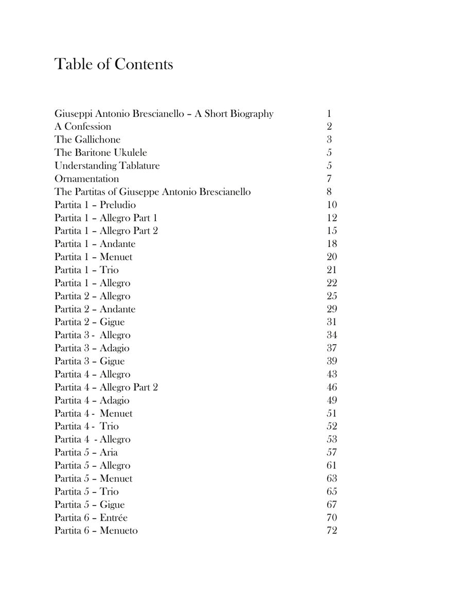 Giuseppe Antonio Brescianello 18 Partitas for Gallichone Arranged For Baritone Ukulele Baritone Ukulele scores gallery preview page 2