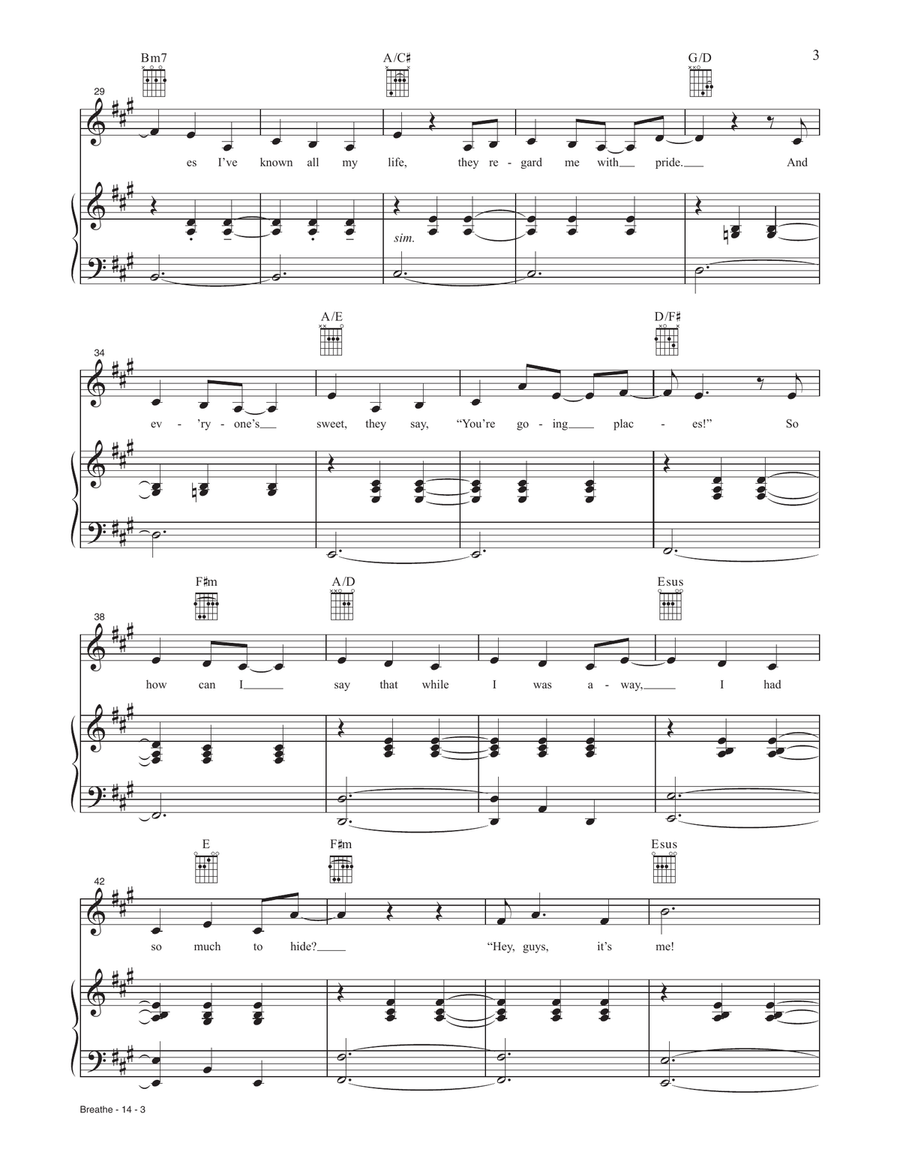 Breathe (from the Motion Picture In The Heights) Piano, Vocal, Guitar scores gallery preview page 3