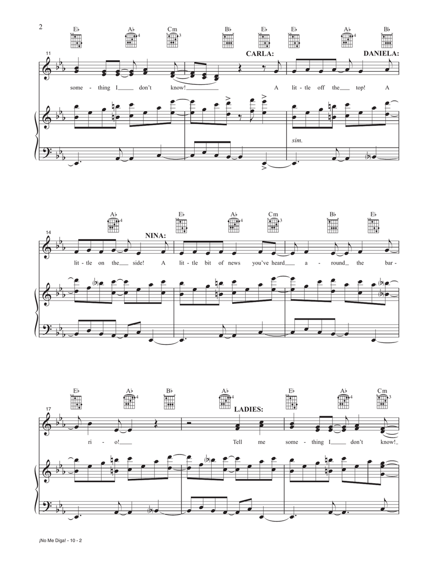 No Me Diga (from the Motion Picture In The Heights) Piano, Vocal, Guitar scores gallery preview page 2