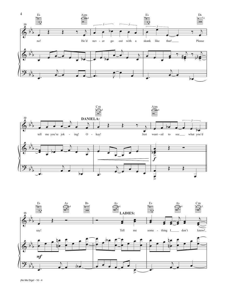 No Me Diga (from the Motion Picture In The Heights) Piano, Vocal, Guitar scores gallery preview page 4