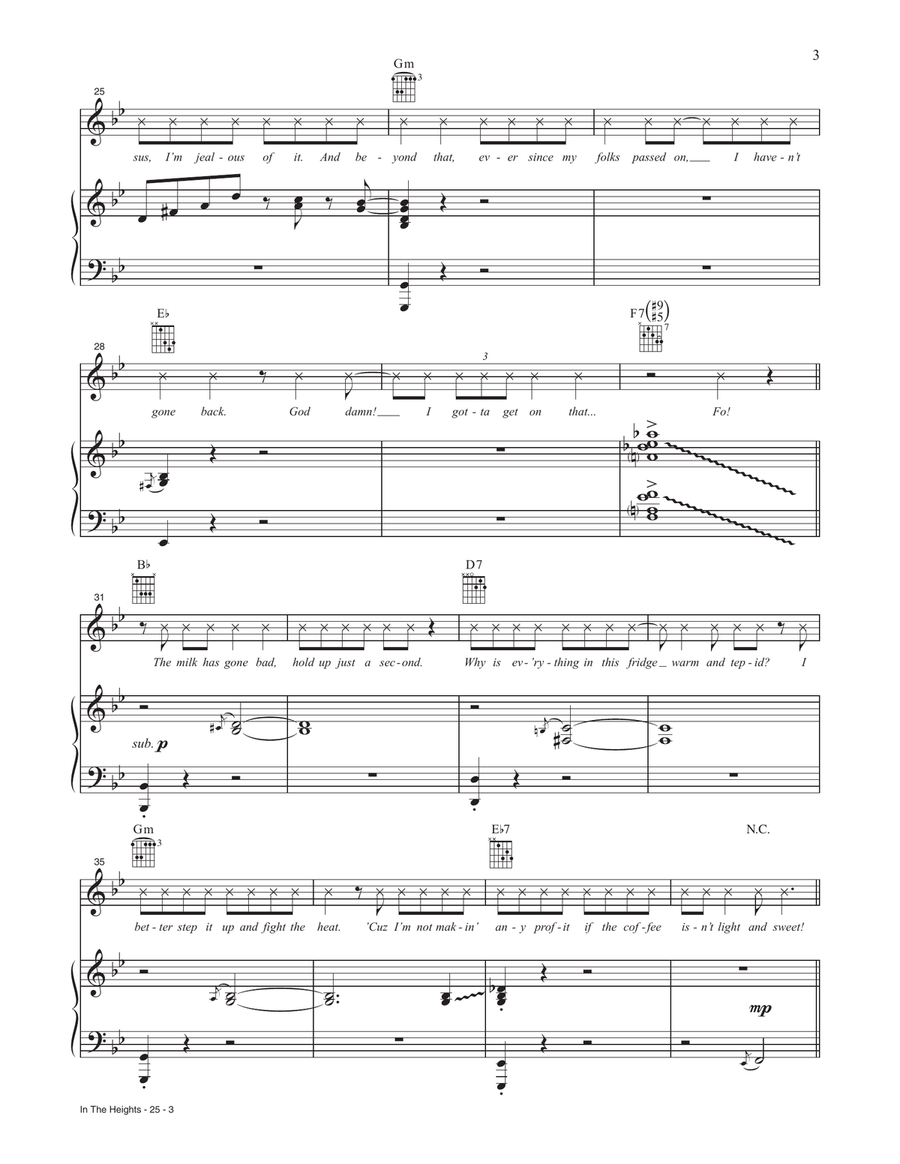 In The Heights (from the Motion Picture In The Heights) Piano, Vocal, Guitar scores gallery preview page 3