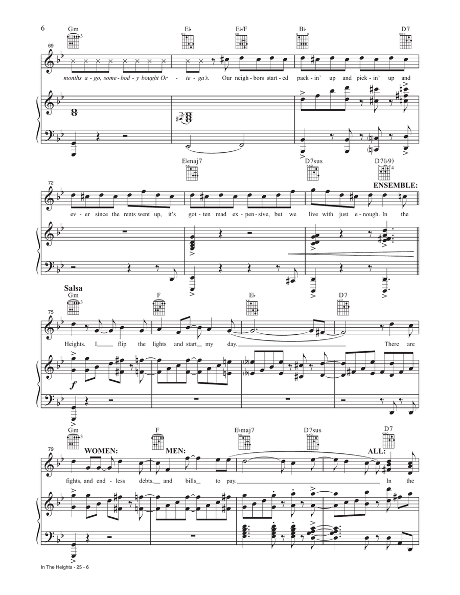 In The Heights (from the Motion Picture In The Heights) Piano, Vocal, Guitar scores gallery preview page 6