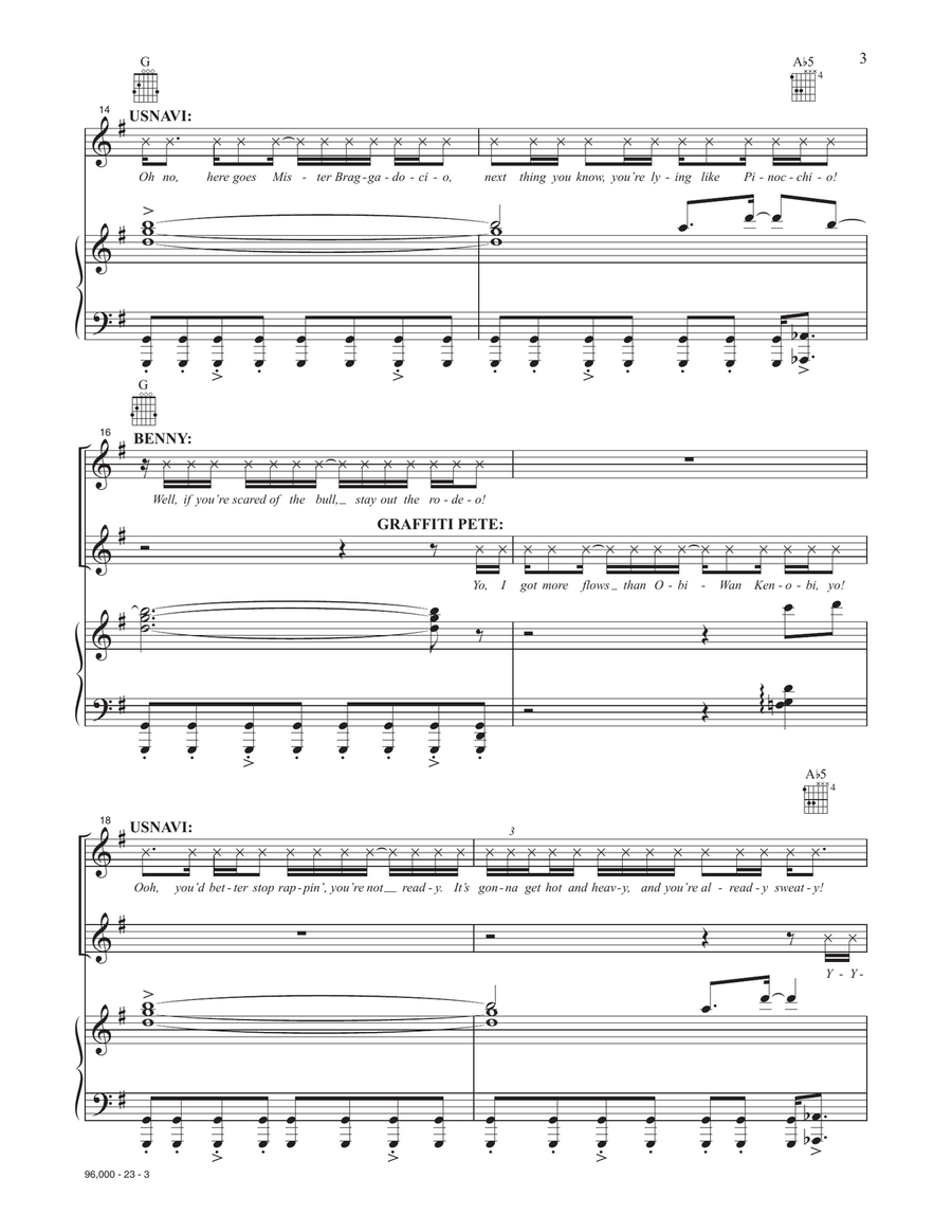 96,000 (from the Motion Picture In The Heights) Piano, Vocal, Guitar scores gallery preview page 3