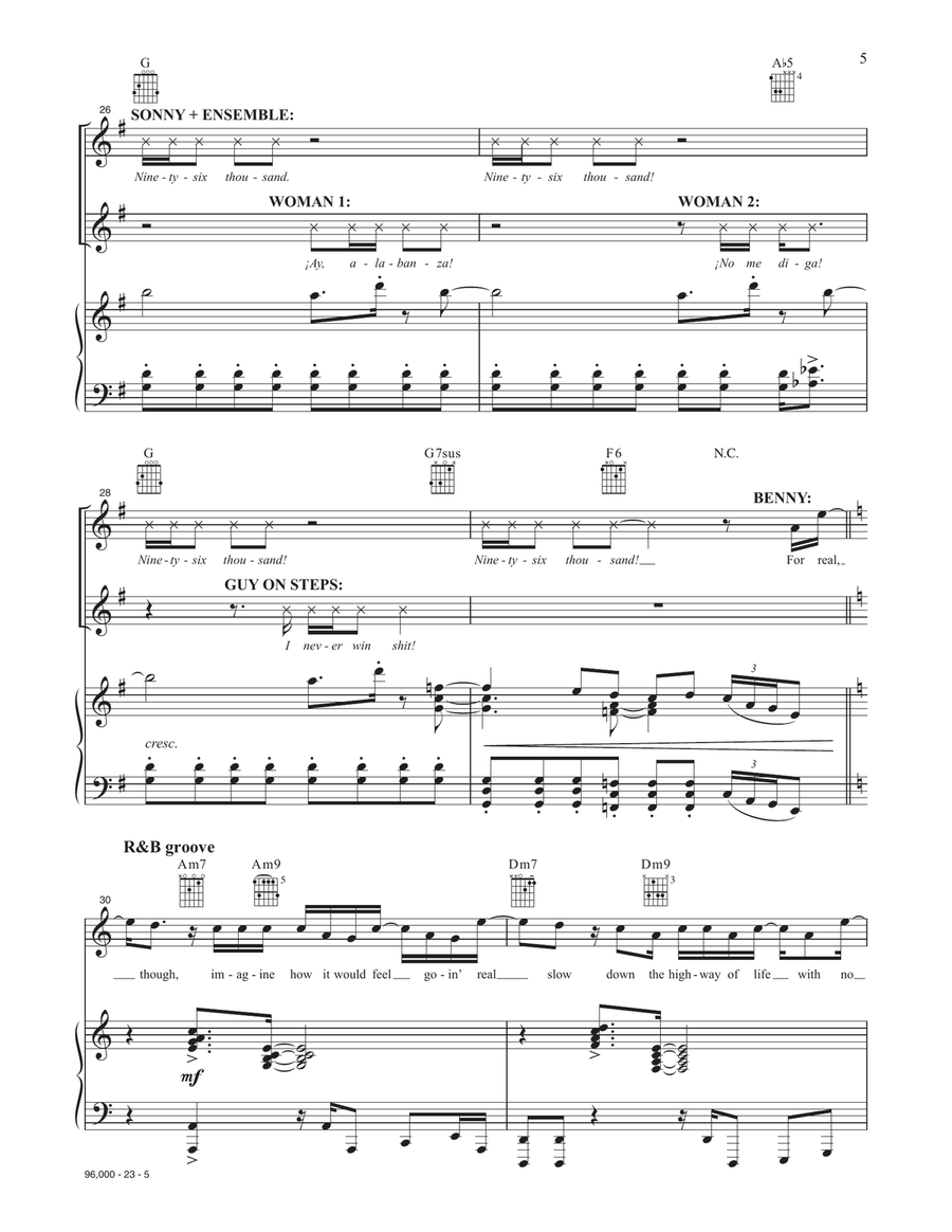 96,000 (from the Motion Picture In The Heights) Piano, Vocal, Guitar scores gallery preview page 5