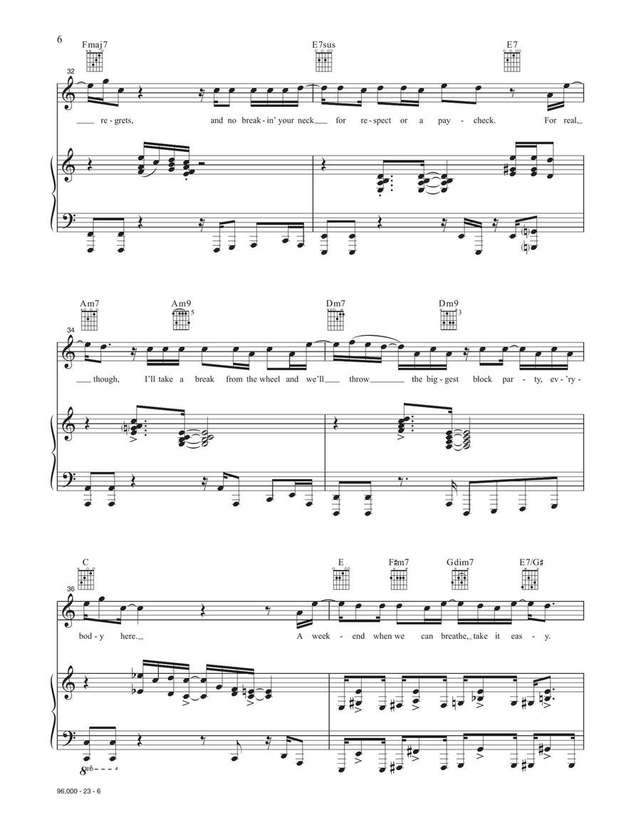 96,000 (from the Motion Picture In The Heights) Piano, Vocal, Guitar scores gallery preview page 6