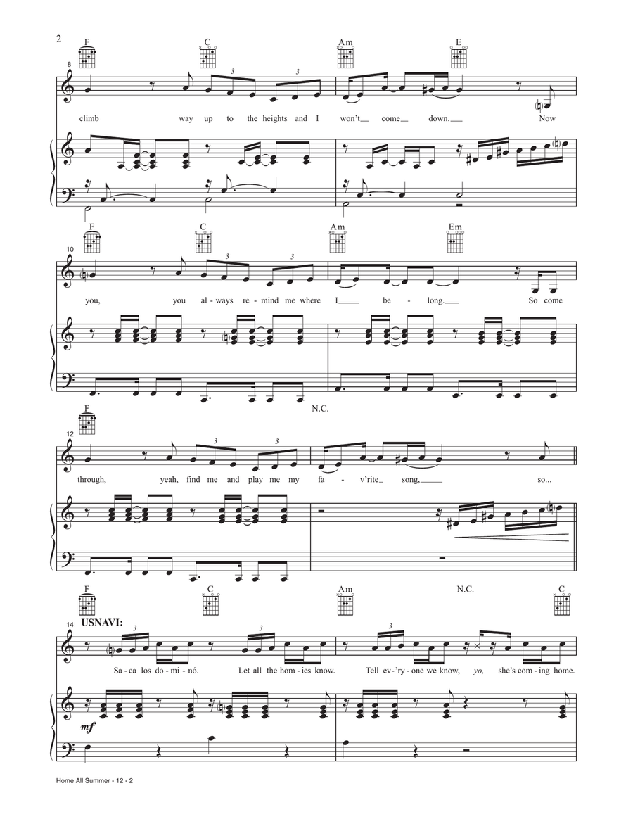 Home All Summer (from the Motion Picture In The Heights) Piano, Vocal, Guitar scores gallery preview page 2