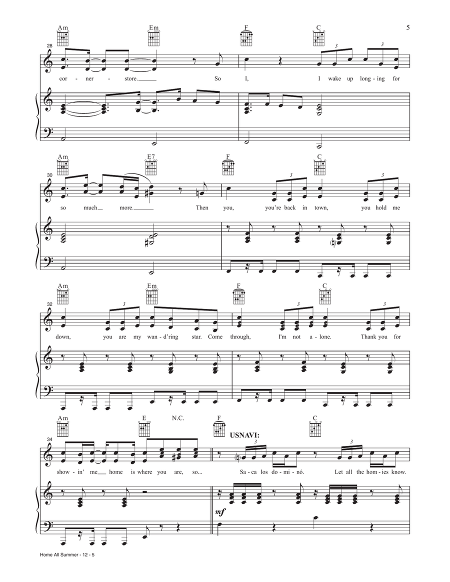 Home All Summer (from the Motion Picture In The Heights) Piano, Vocal, Guitar scores gallery preview page 5