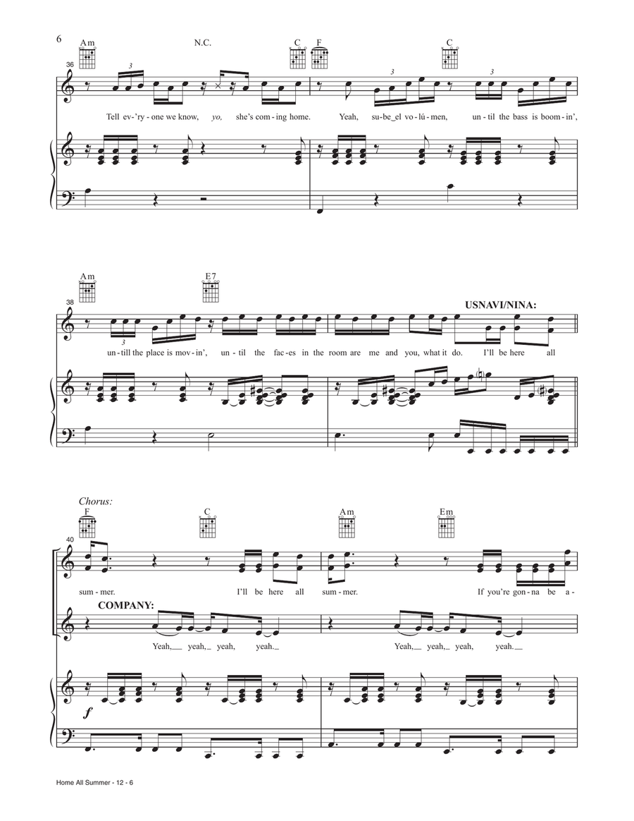 Home All Summer (from the Motion Picture In The Heights) Piano, Vocal, Guitar scores gallery preview page 6