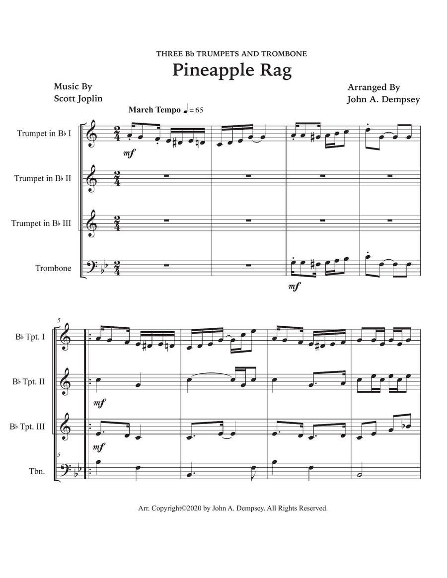 Pineapple Rag (Brass Quartet): Three Trumpets and Trombone Pineapple Rag (Brass Quartet): Three Trumpets and Trombone Brass Quartet scores gallery preview page 5