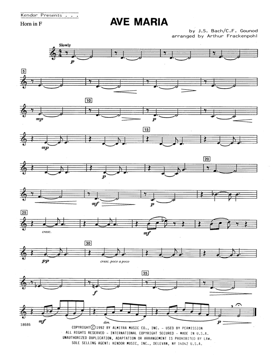 Ave Maria (arr. Arthur Frackenpohl) - Horn in F Horn Solo scores gallery preview page 1