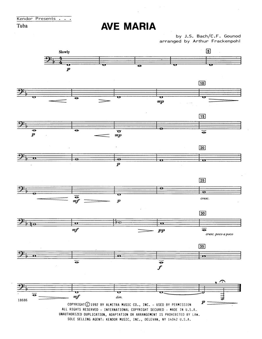 Ave Maria (arr. Arthur Frackenpohl) - Tuba Tuba scores gallery preview page 1