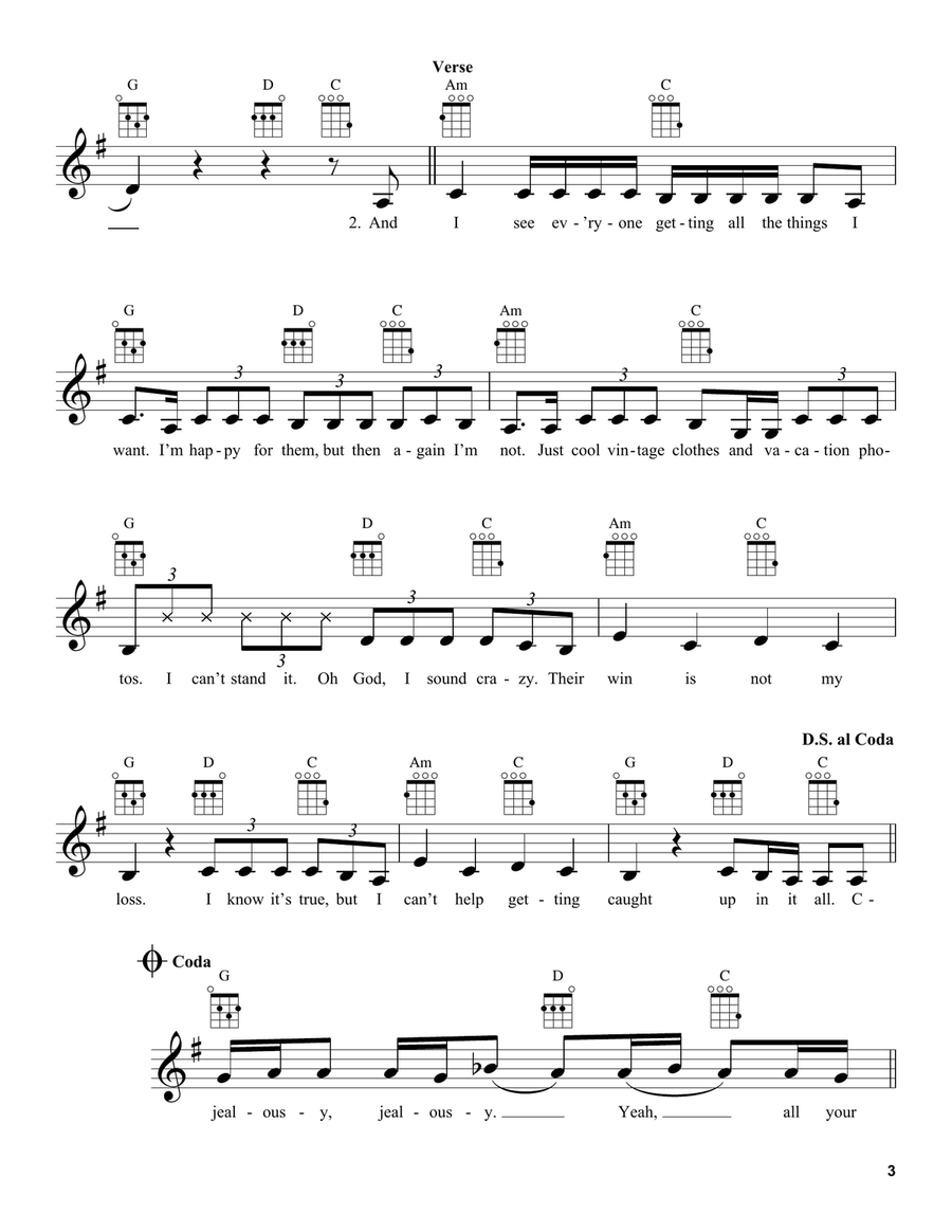 jealousy, jealousy by Olivia Rodrigo Ukulele - Digital Sheet Music page 3