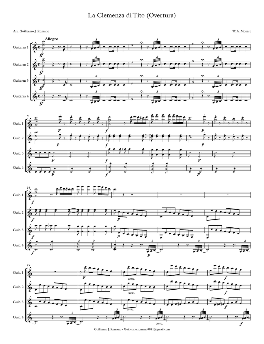 La clemenza di tito (overture) - W. A. Mozart - for guitar quartet Guitar Ensemble scores gallery preview page 2