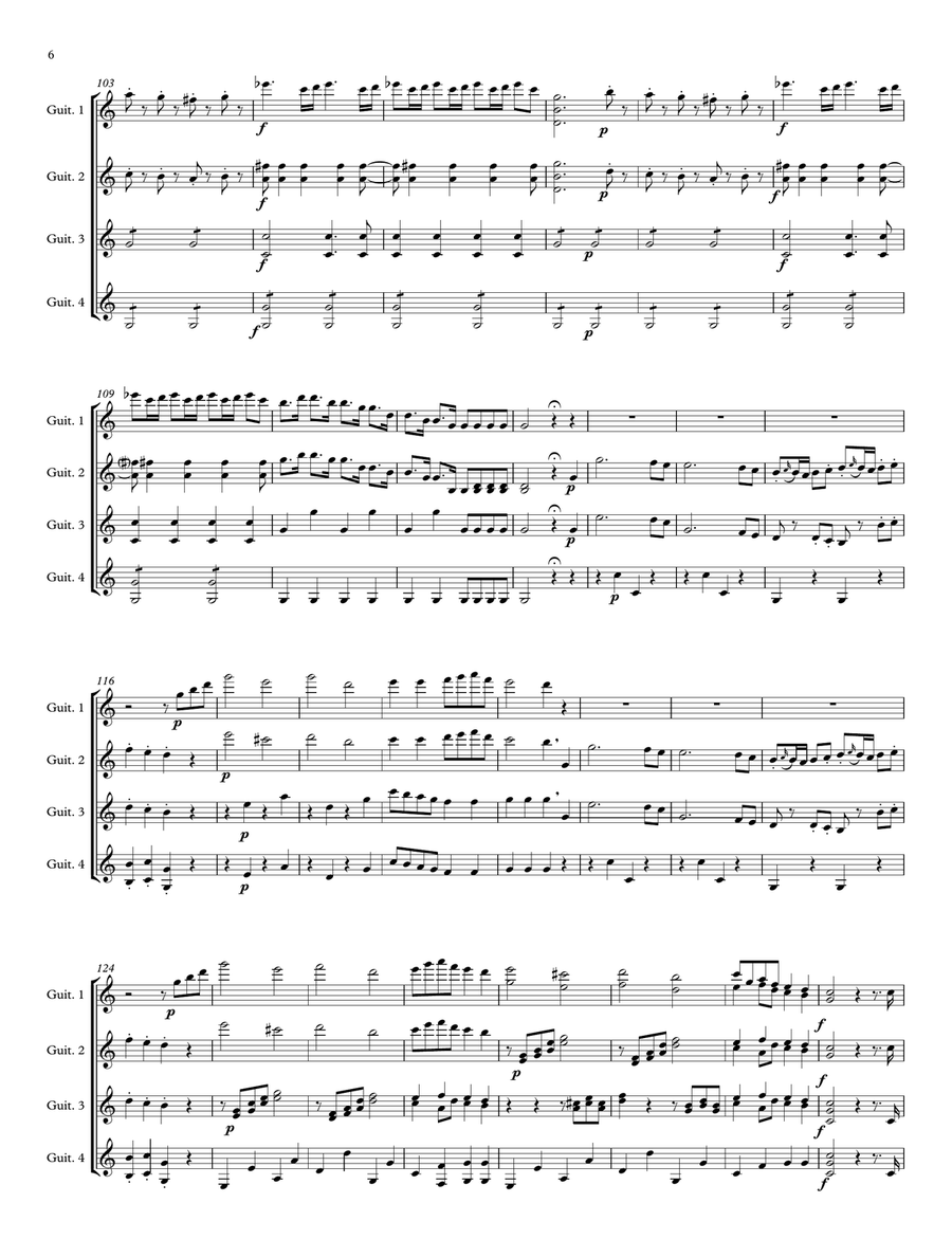 La clemenza di tito (overture) - W. A. Mozart - for guitar quartet Guitar Ensemble scores gallery preview page 6