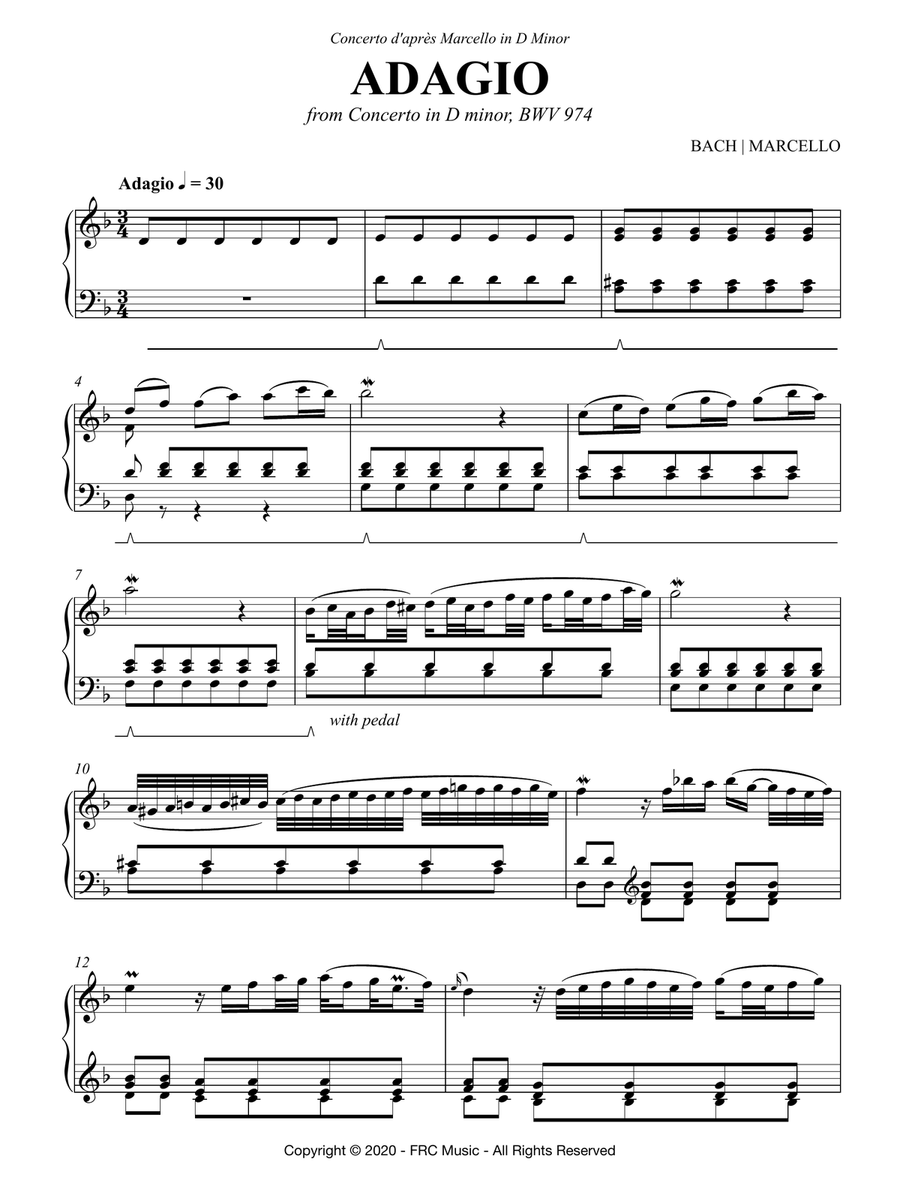 Bach: Adagio from Concerto in D minor, BWV 974 (Concerto d'après Marcello in D Minor) for Piano Solo Piano Solo scores gallery preview page 3