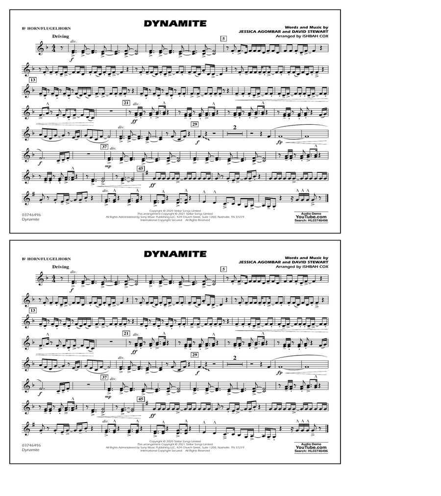 Dynamite (arr. Ishbah Cox) - Bb Horn/Flugelhorn Marching Band scores gallery preview page 1