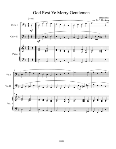 God Rest Ye Merry Gentlemen (Cello Duet) with optional piano accompaniment