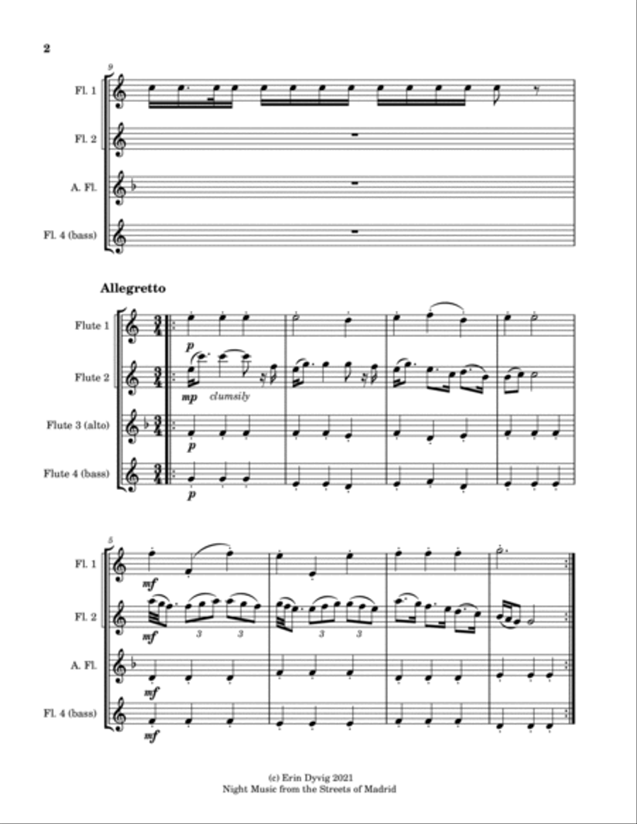 Musica notturna delle strade di Madrid (Night Music of the Streets of Madrid) for flute quartet Flute Quartet scores gallery preview page 2