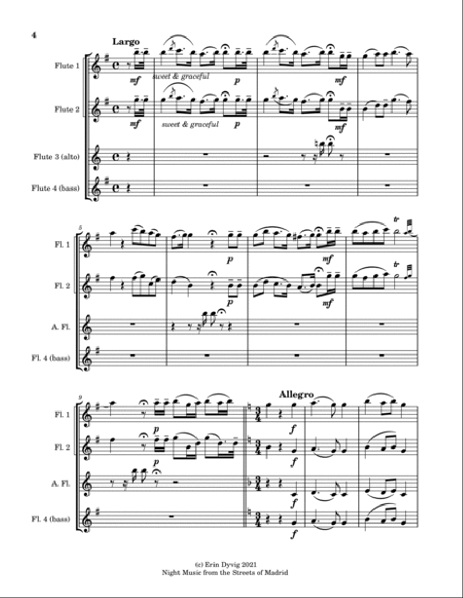 Musica notturna delle strade di Madrid (Night Music of the Streets of Madrid) for flute quartet Flute Quartet scores gallery preview page 4
