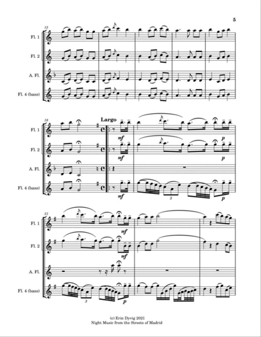 Musica notturna delle strade di Madrid (Night Music of the Streets of Madrid) for flute quartet Flute Quartet scores gallery preview page 5