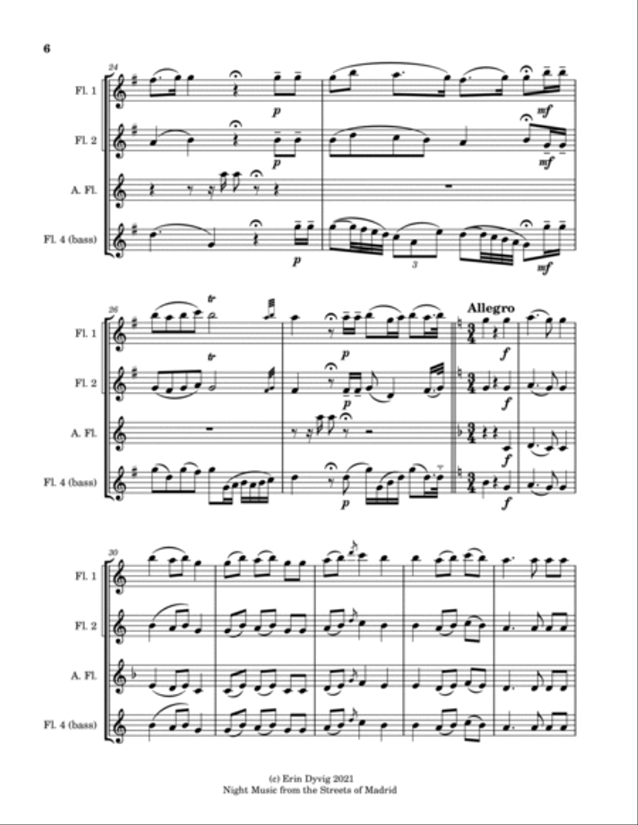 Musica notturna delle strade di Madrid (Night Music of the Streets of Madrid) for flute quartet Flute Quartet scores gallery preview page 6