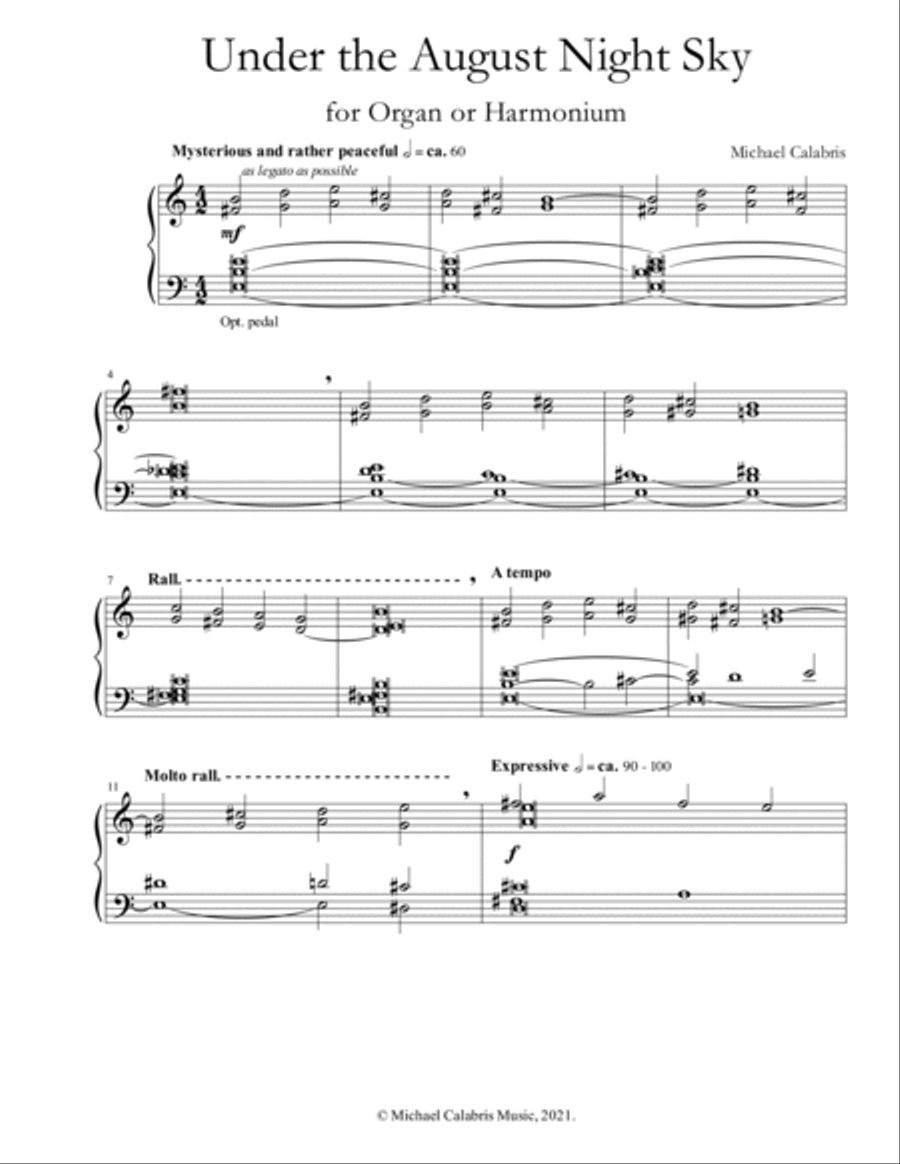 Under the August Night Sky (for Organ or Harmonium) Harmonium scores gallery preview page 2