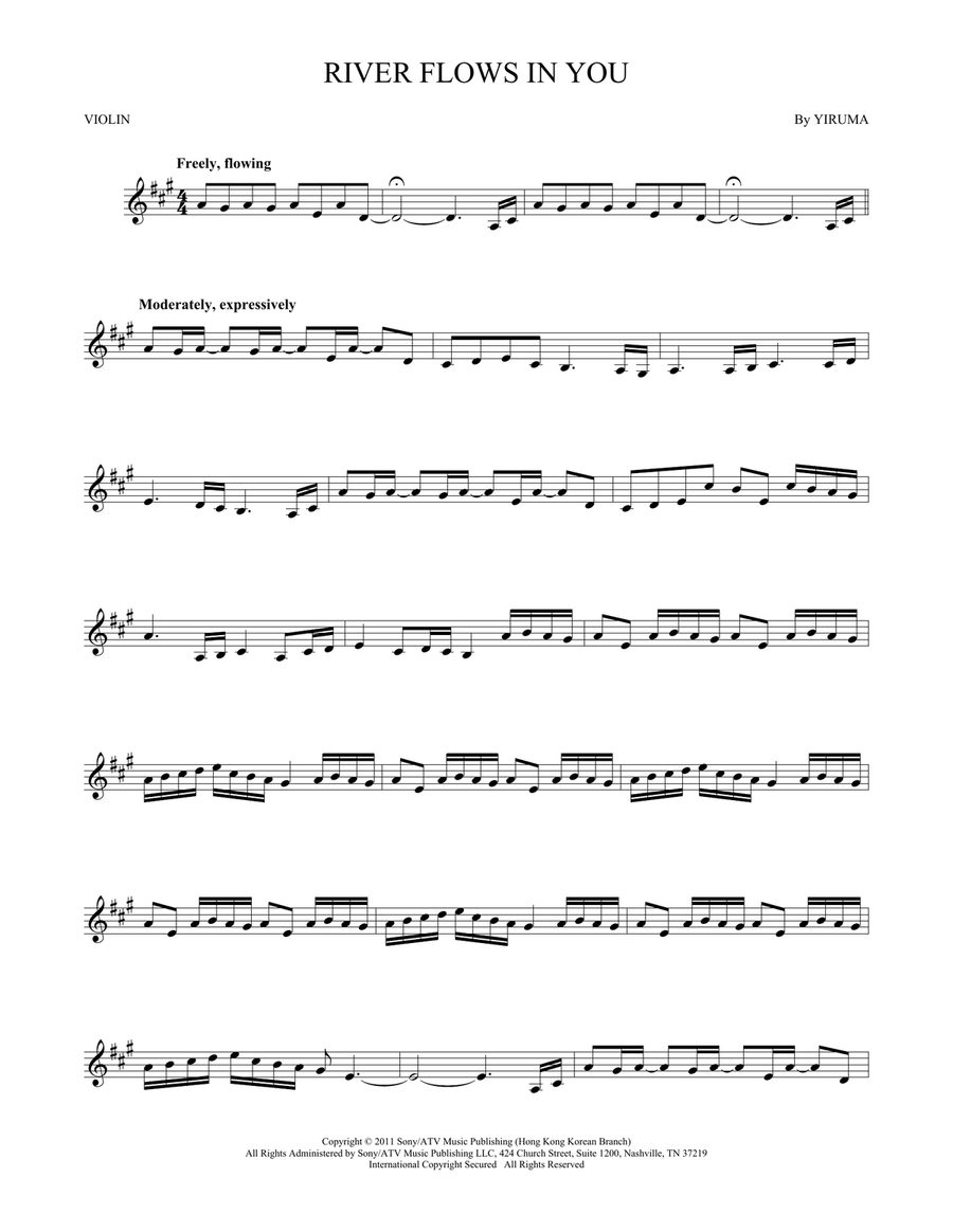 River Flows In You Violin Solo scores gallery preview page 1