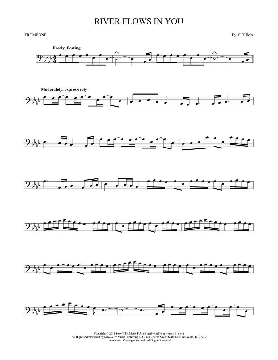 River Flows In You River Flows In You Trombone Solo scores gallery preview page 1