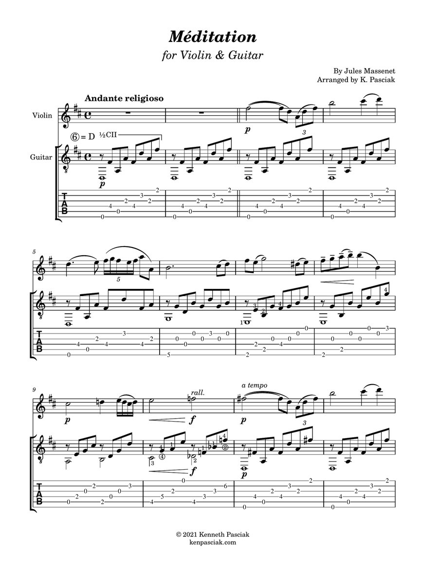 Meditation (for Violin and Guitar) String Duet scores gallery preview page 3