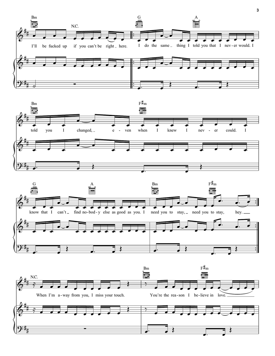 Stay (feat. Justin Bieber) Piano, Vocal, Guitar scores gallery preview page 3