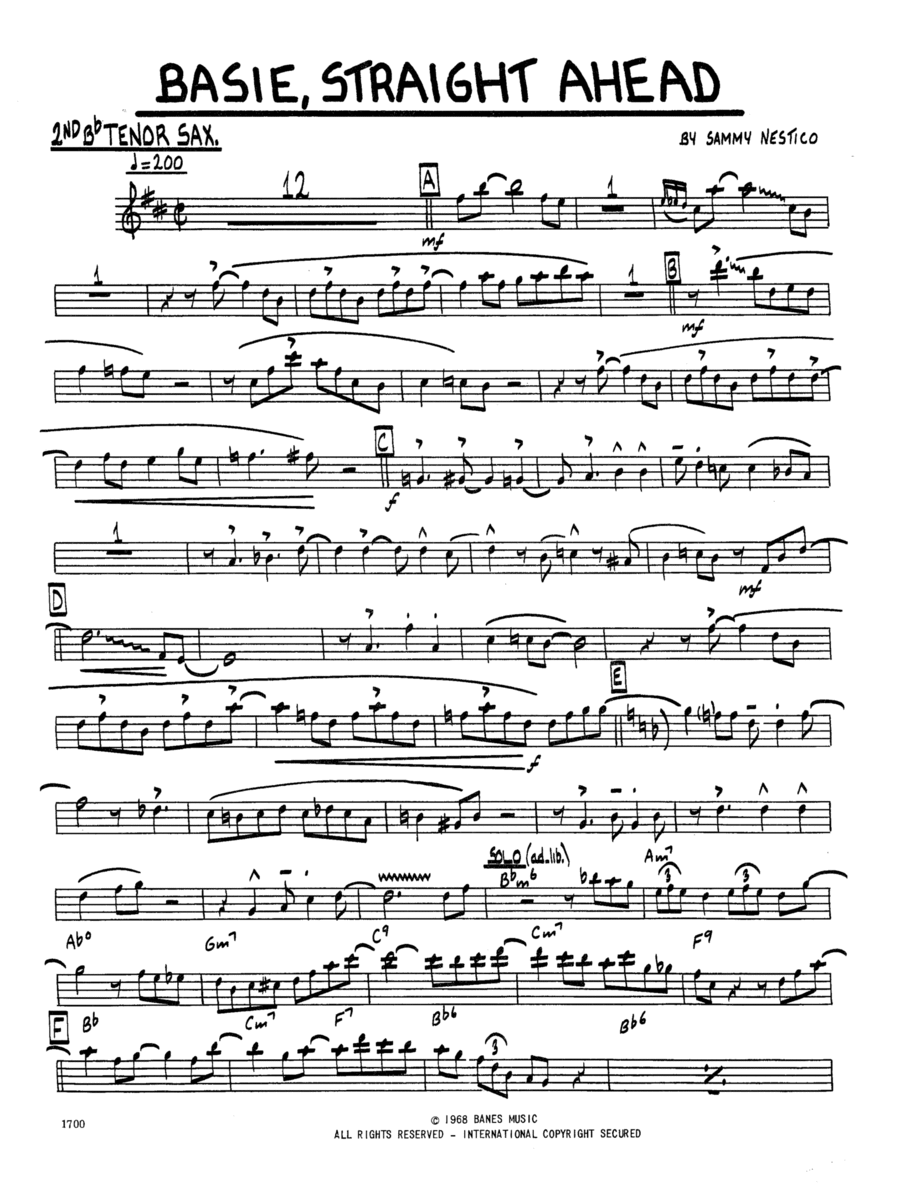 Basie-Straight Ahead (Educational Version - Simplified) - 1st Tenor Saxophone Jazz Ensemble scores gallery preview page 1
