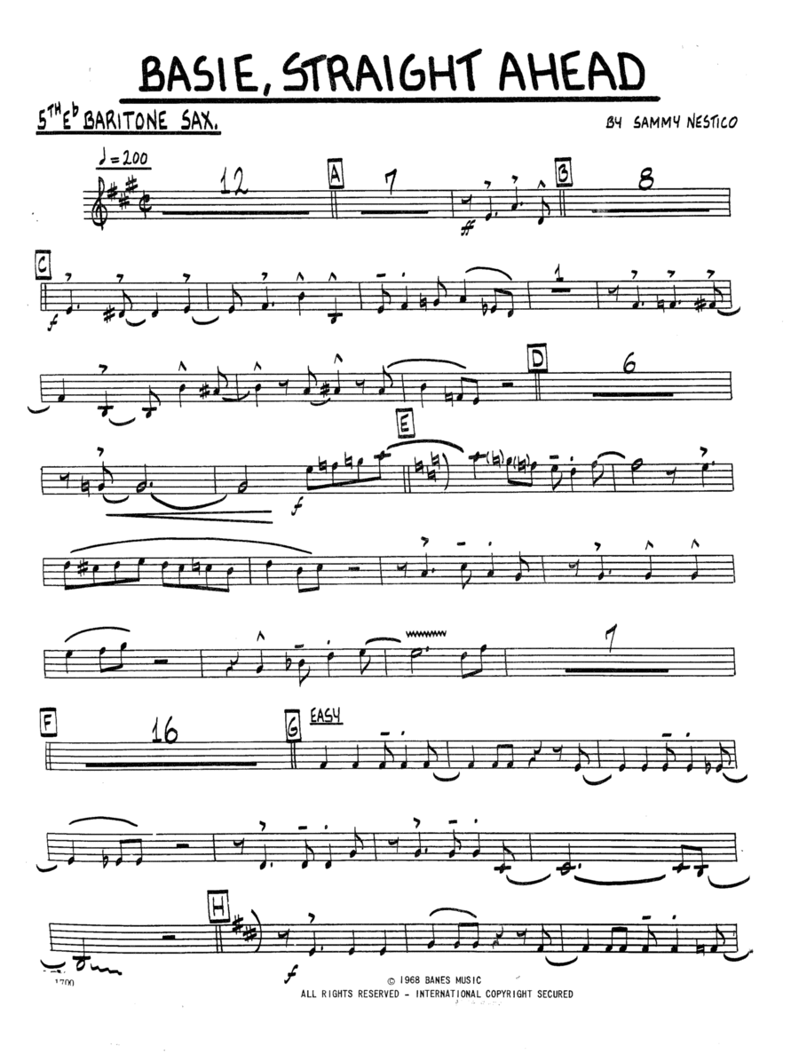Basie-Straight Ahead (Educational Version - Simplified) - Eb Baritone Saxophone Jazz Ensemble scores gallery preview page 1