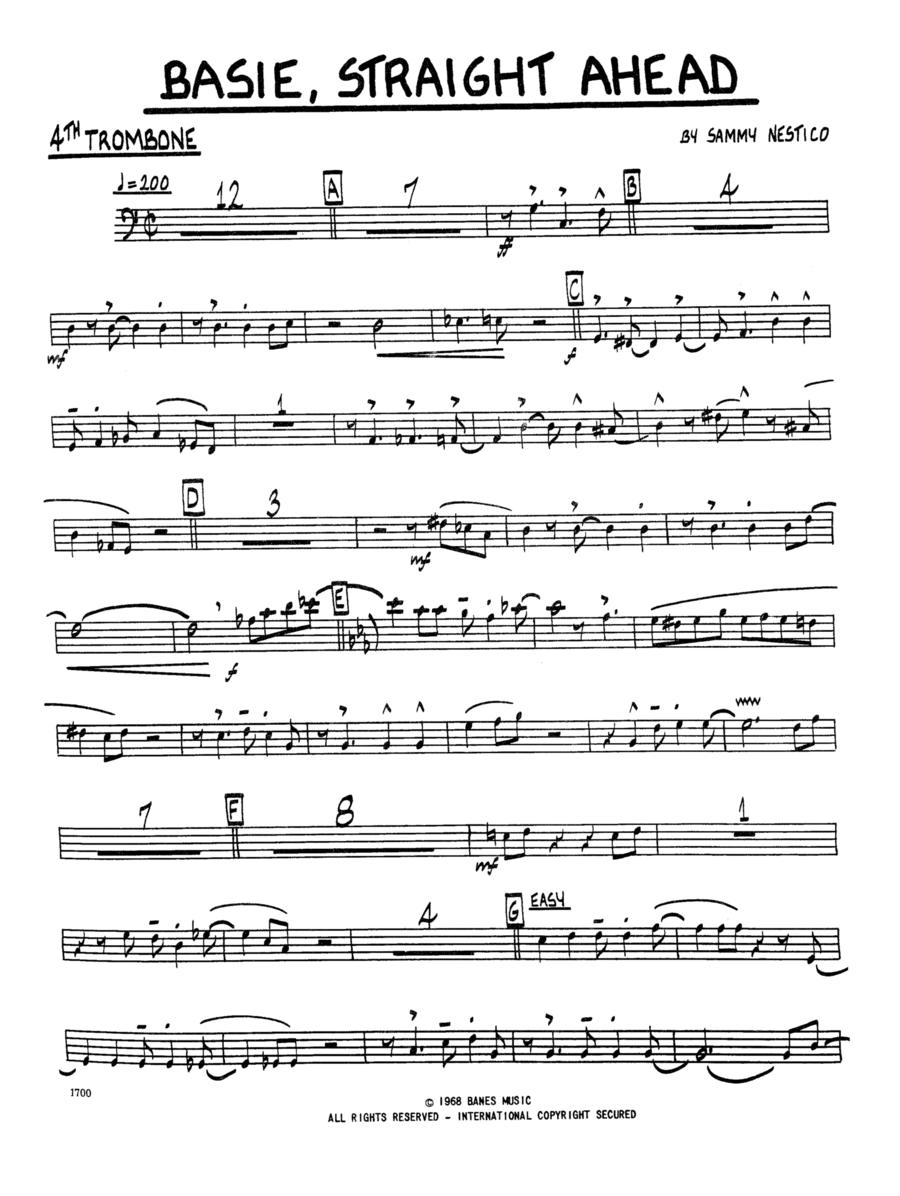 Basie-Straight Ahead (Educational Version - Simplified) - 4th Trombone Jazz Ensemble scores gallery preview page 1