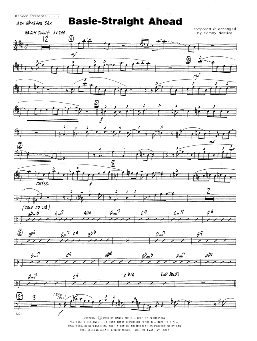 Basie-straight Ahead (professional Version - As Recorded) - 1st Tenor Saxophone Jazz Ensemble scores gallery preview page 1