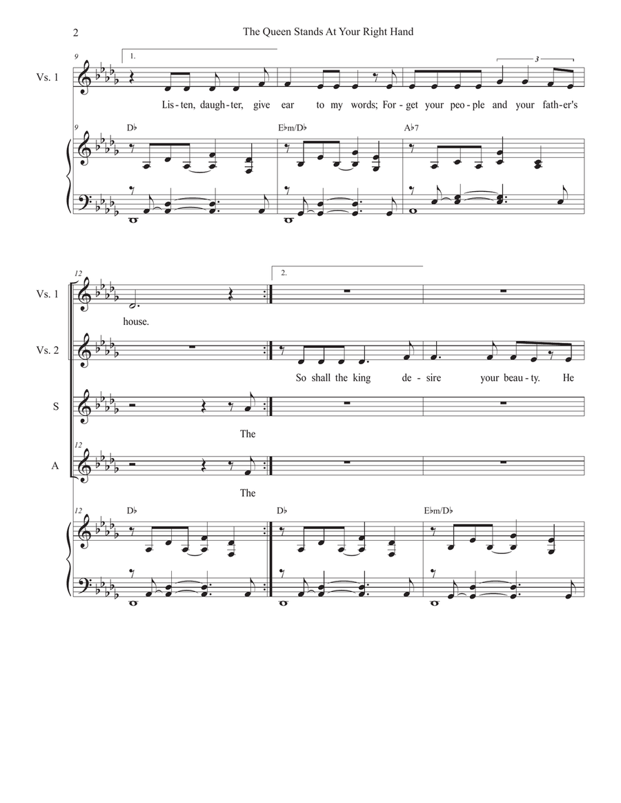 The Queen Stands At Your Right Hand (Duet for Soprano and Alto solo) Alto Voice scores gallery preview page 2