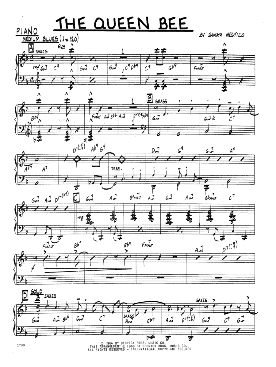 The Queen Bee - Piano by Sammy Nestico - Piano, Jazz Ensemble