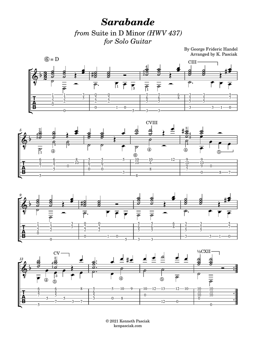 Sarabande by Handel (for Solo Guitar) Sarabande by Handel (for Solo Guitar) Acoustic Guitar scores gallery preview page 3