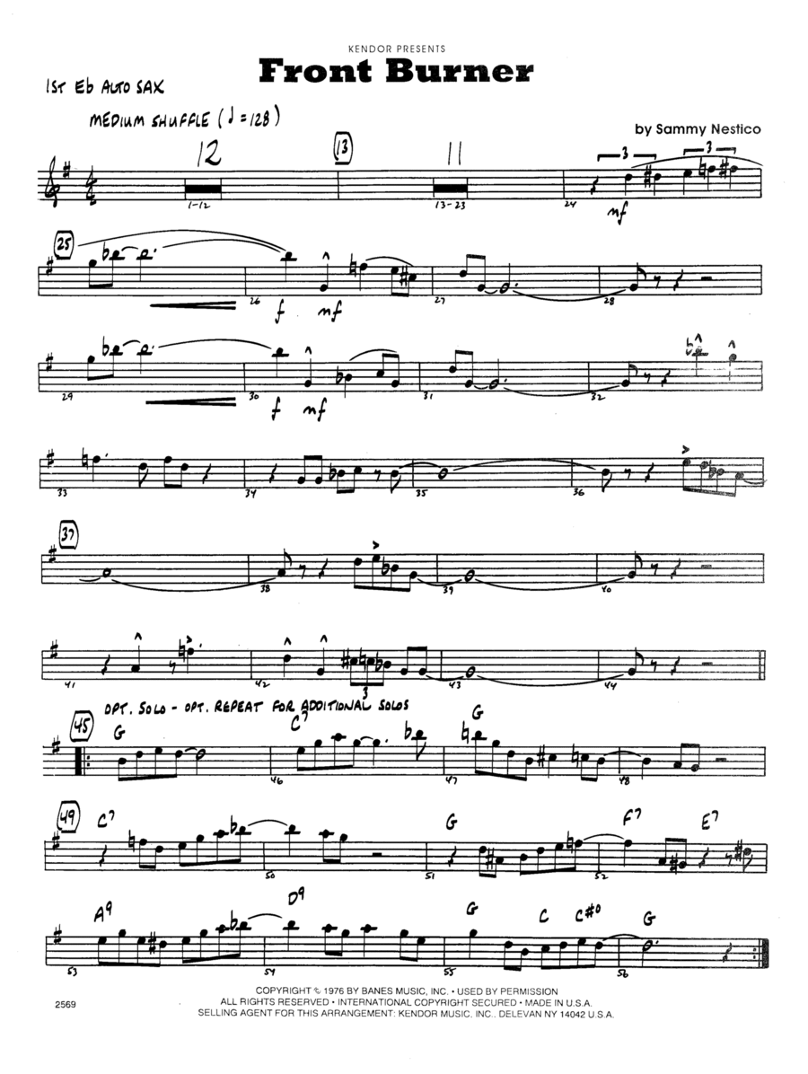 Front Burner - 1st Eb Alto Saxophone Jazz Ensemble scores gallery preview page 1
