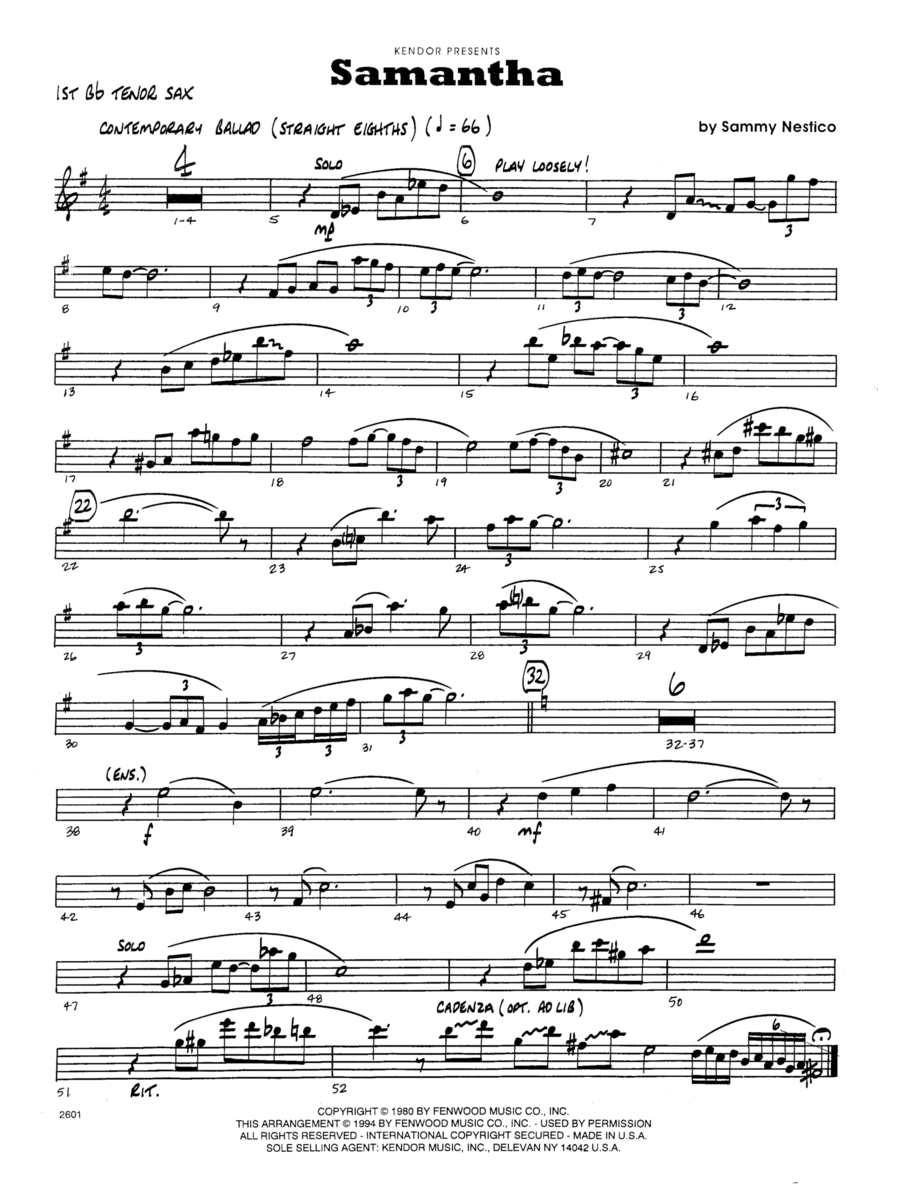 Samantha - 1st Tenor Saxophone Jazz Ensemble scores gallery preview page 1