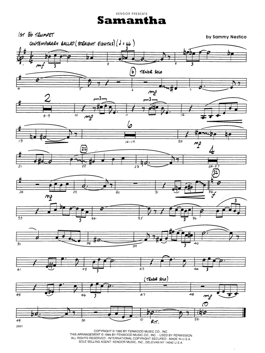 Samantha - 1st Bb Trumpet Jazz Ensemble scores gallery preview page 1