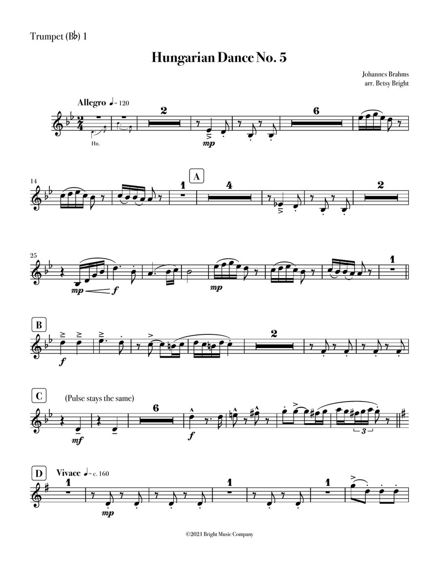 Brahms Hungarian Dance No. 5 for Brass Quintet Brass Quintet scores gallery preview page 2