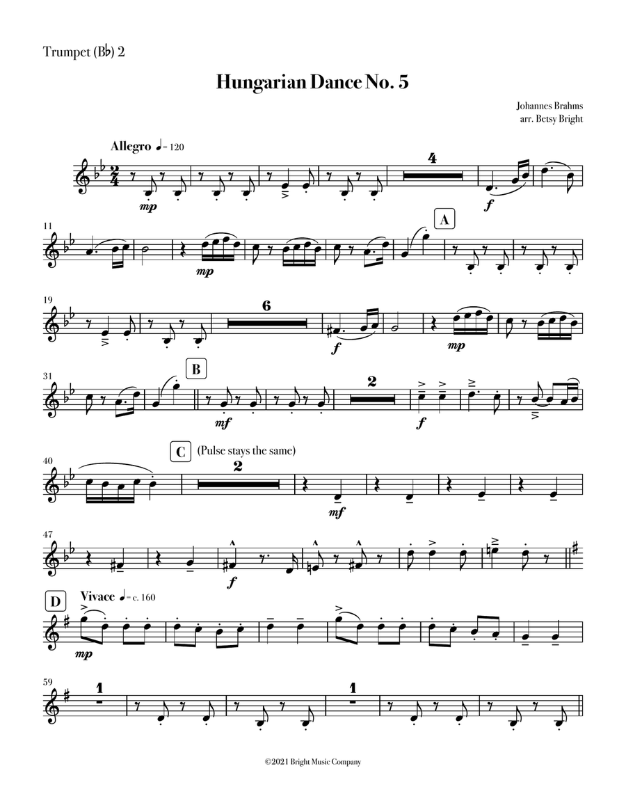 Brahms Hungarian Dance No. 5 for Brass Quintet Brass Quintet scores gallery preview page 4