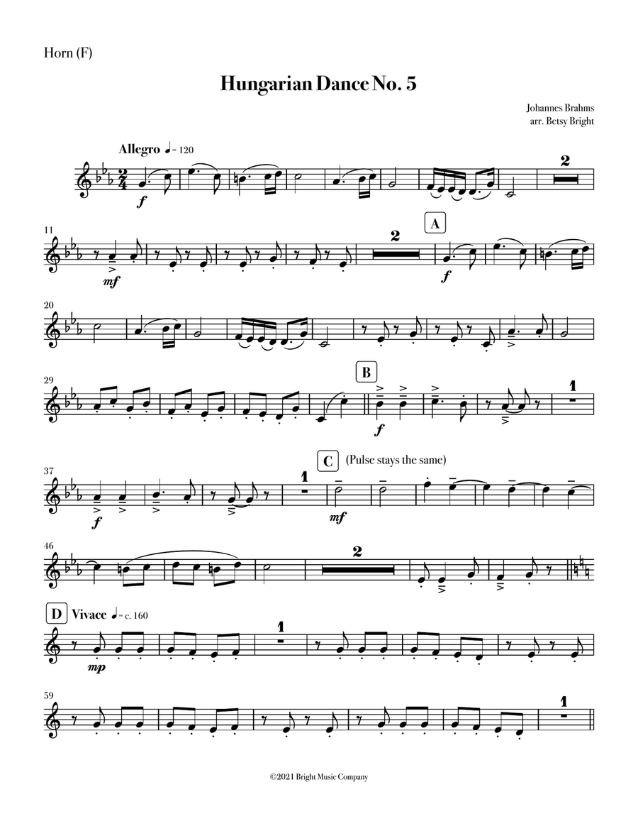 Brahms Hungarian Dance No. 5 for Brass Quintet Brass Quintet scores gallery preview page 6