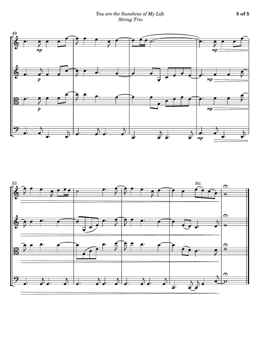 You Are The Sunshine Of My Life String Trio scores gallery preview page 5
