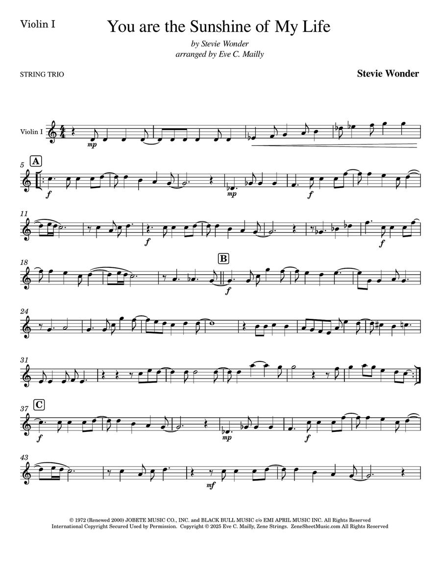 You Are The Sunshine Of My Life String Trio scores gallery preview page 6