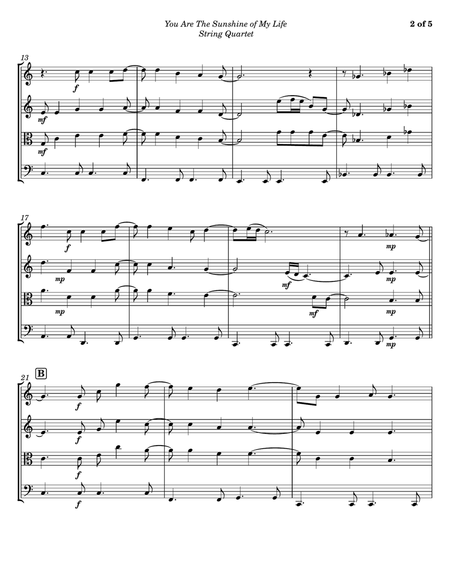 You Are The Sunshine Of My Life String Quartet scores gallery preview page 2