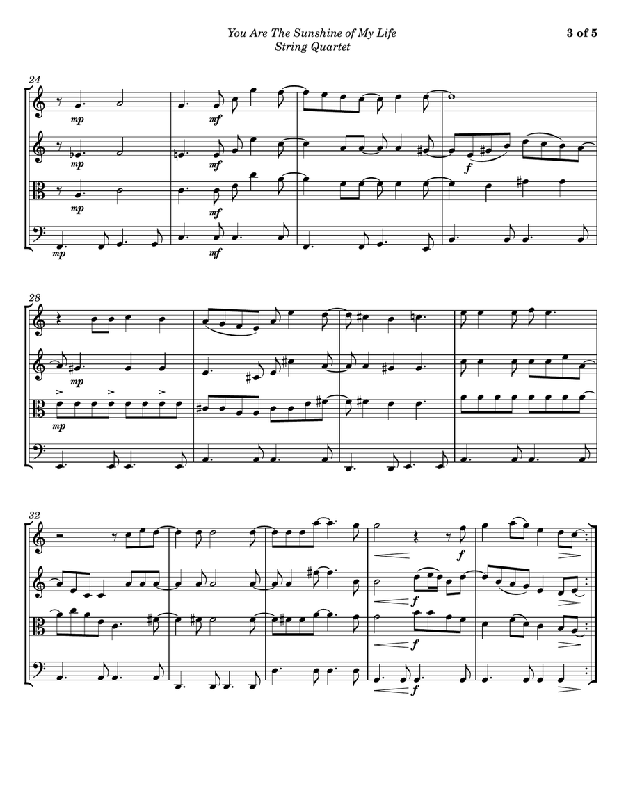 You Are The Sunshine Of My Life String Quartet scores gallery preview page 3