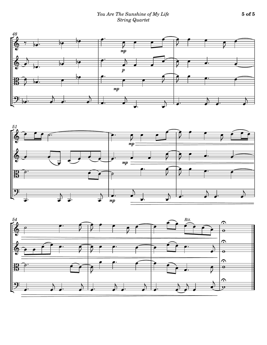 You Are The Sunshine Of My Life String Quartet scores gallery preview page 5