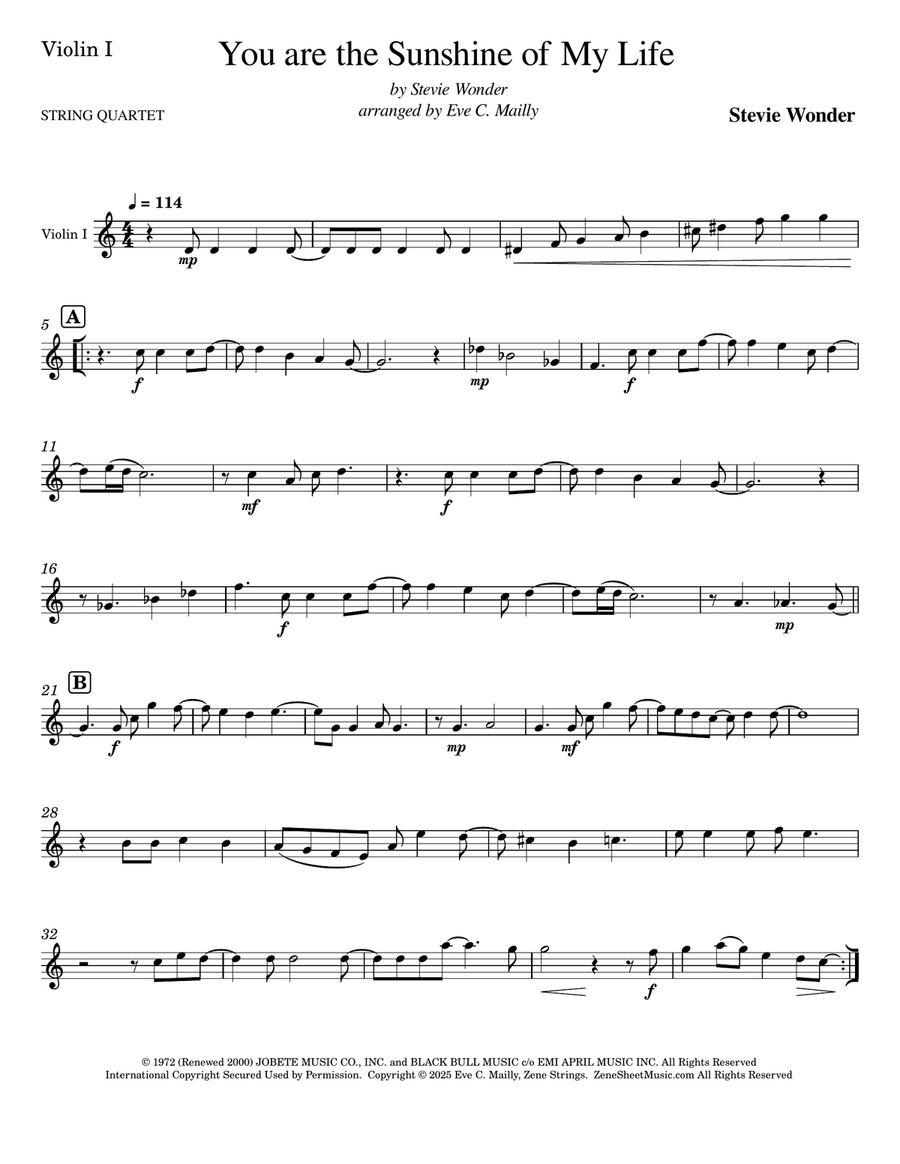 You Are The Sunshine Of My Life String Quartet scores gallery preview page 6